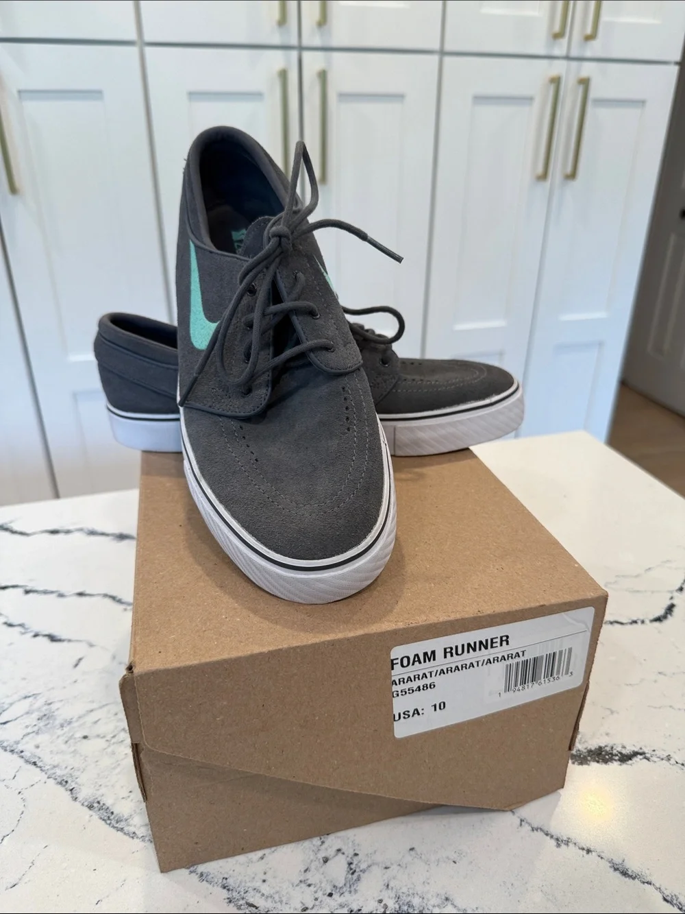 Nike Stefan Janowski Foam Runner Sneakers. Gray Suede with Teal Swoosh. - Picture 1 of 5